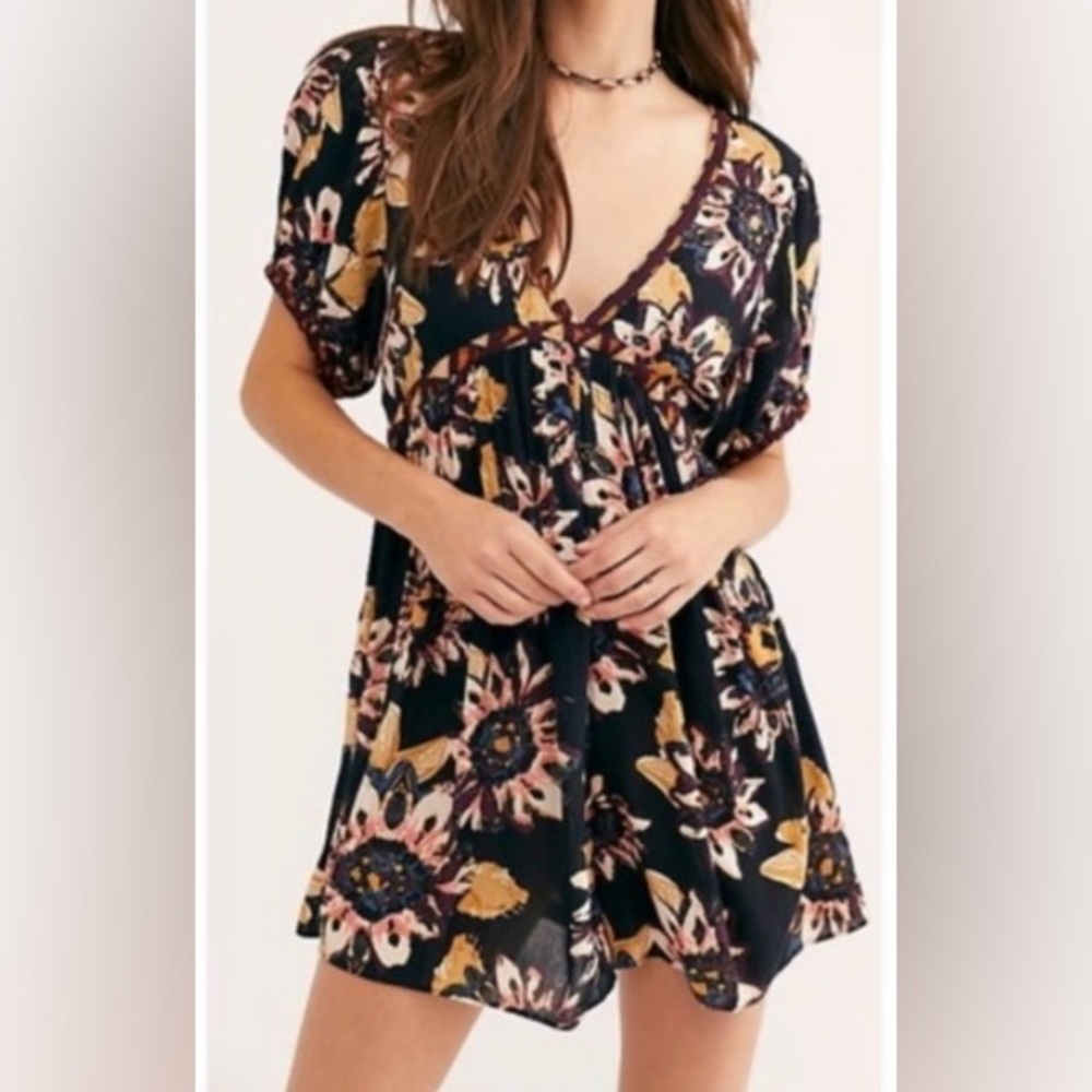 Free People Floral Jumpsuit in Black and Gold